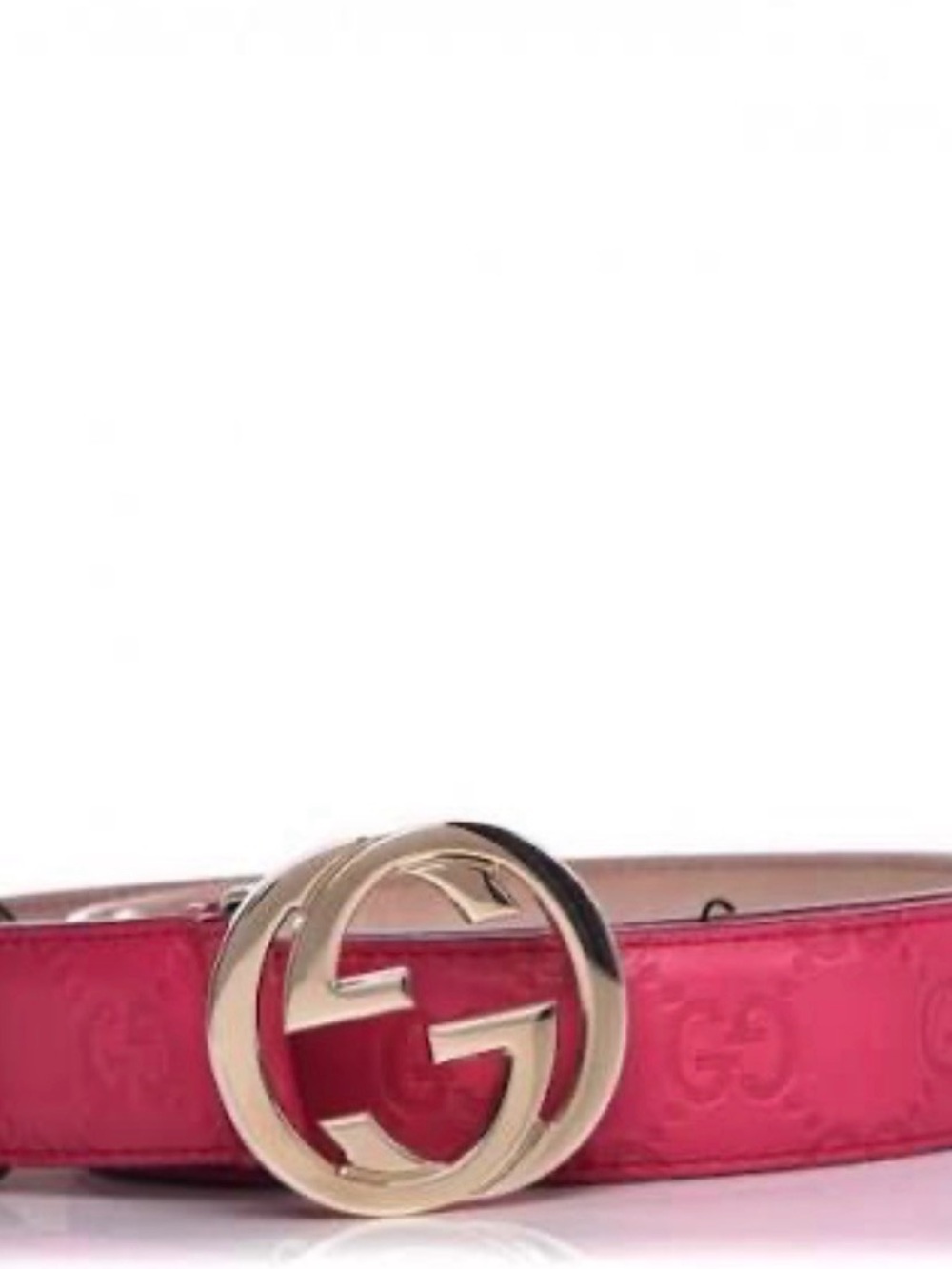Gucci Hot Pink GG Monogram Leather Belt with Gold Double G Buckle